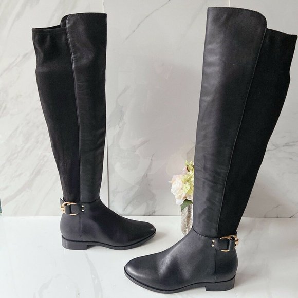 Tory Burch MARSDEN Over The Knee Stretch Riding Boot T LOGO Black Leather US 5 - Picture 4 of 12